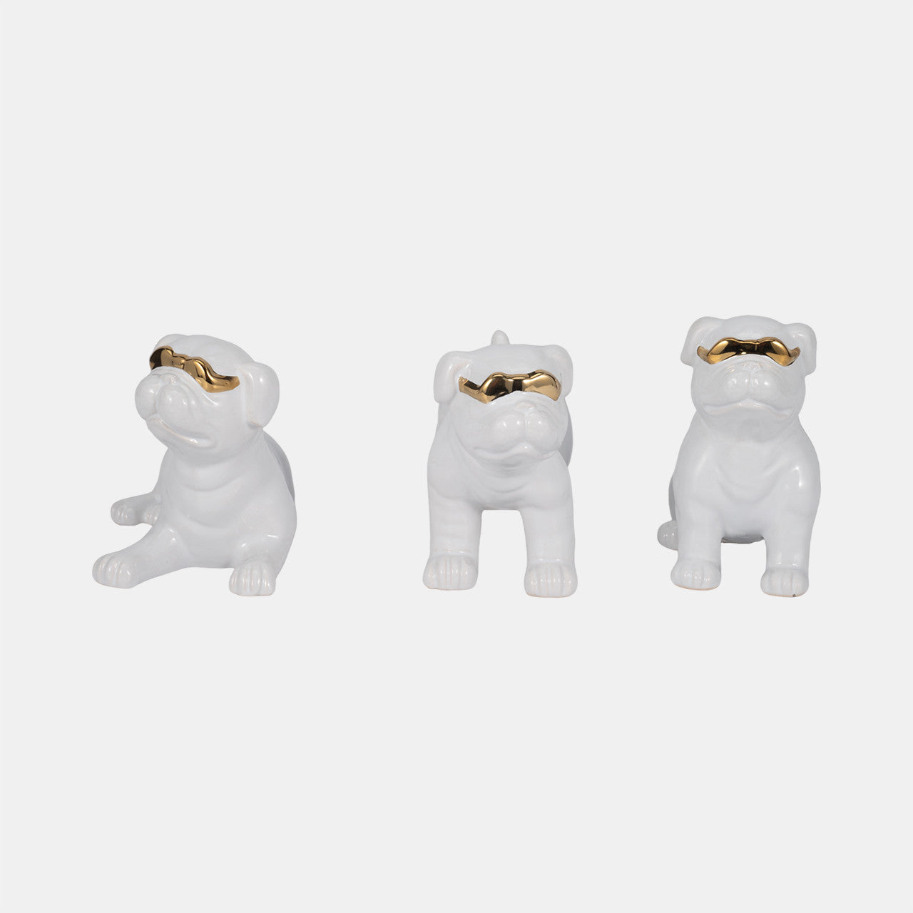 S/3 7" Pugs With Sunglasses, White