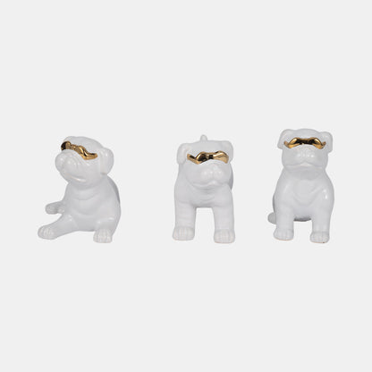S/3 7" Pugs With Sunglasses, White