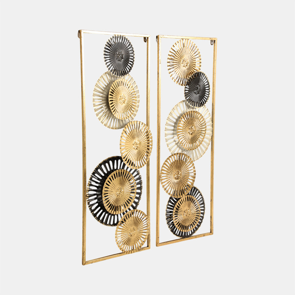 Paneles de pared metálicos con disco perforado de 32" (tamaño mediano), dorados y multicolor