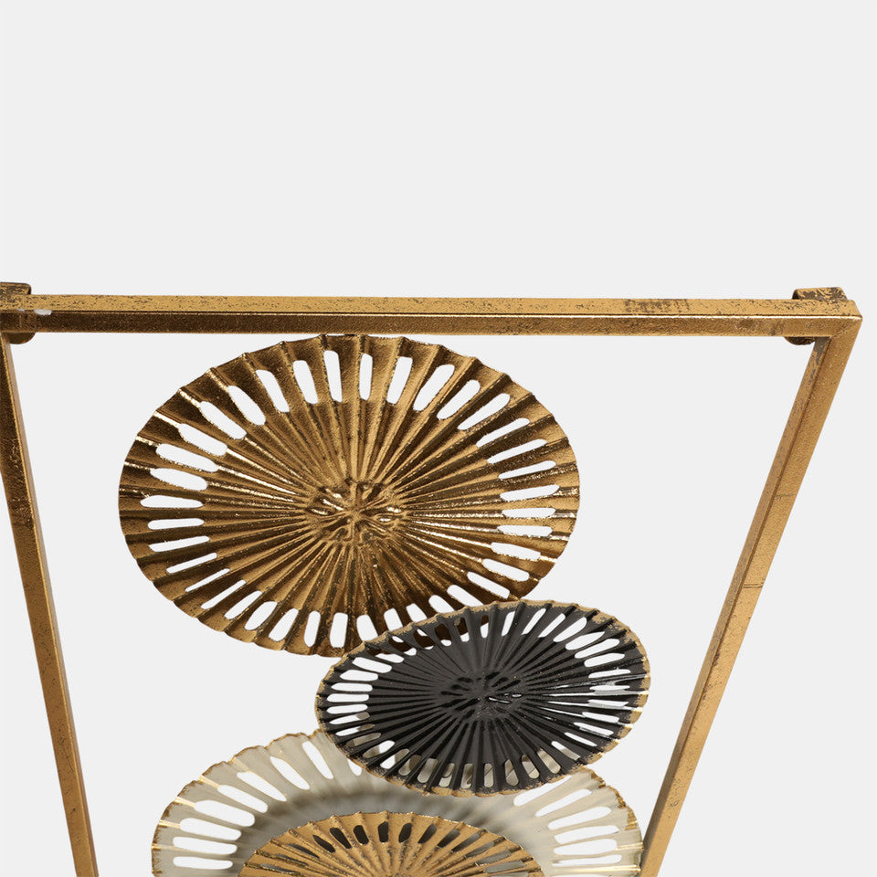 Paneles de pared metálicos con disco perforado de 32" (tamaño mediano), dorados y multicolor