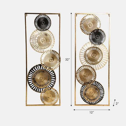 Paneles de pared metálicos con disco perforado de 32" (tamaño mediano), dorados y multicolor