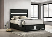 Cama Miranda de 51 pulgadas con paneles de almacenamiento de madera, color negro