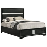 Cama Miranda de 51 pulgadas con paneles de almacenamiento de madera, color negro