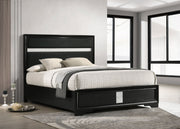 Cama Miranda de 51 pulgadas con paneles de almacenamiento de madera, color negro