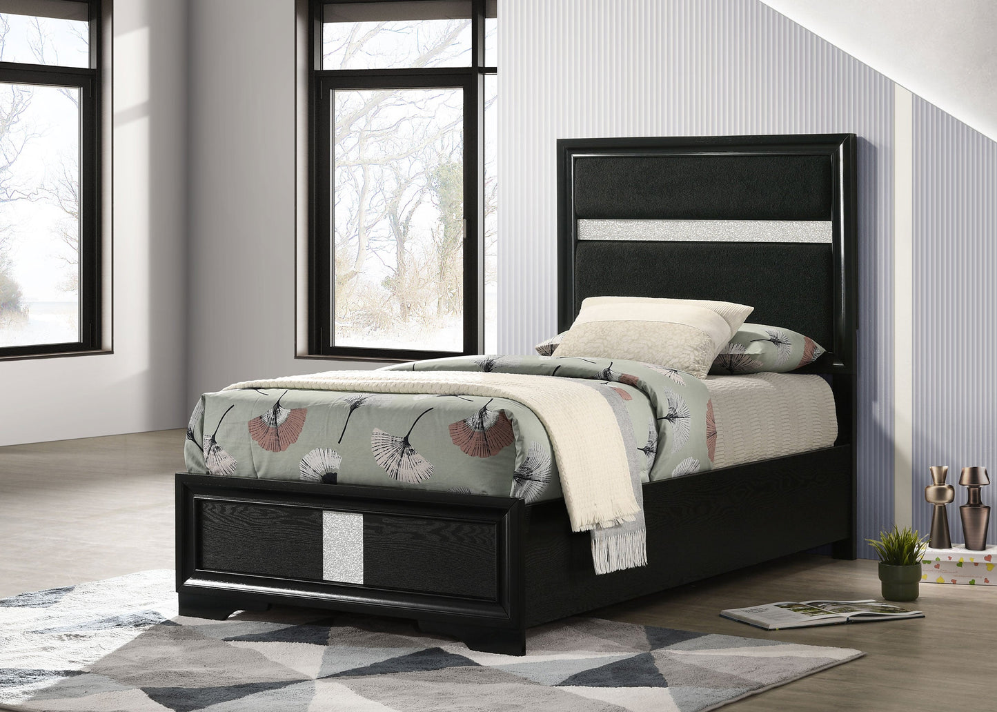 Miranda 51-inch Wood  Storage Panel Bed Black