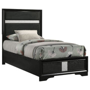 Cama Miranda de 51 pulgadas con paneles de almacenamiento de madera, color negro