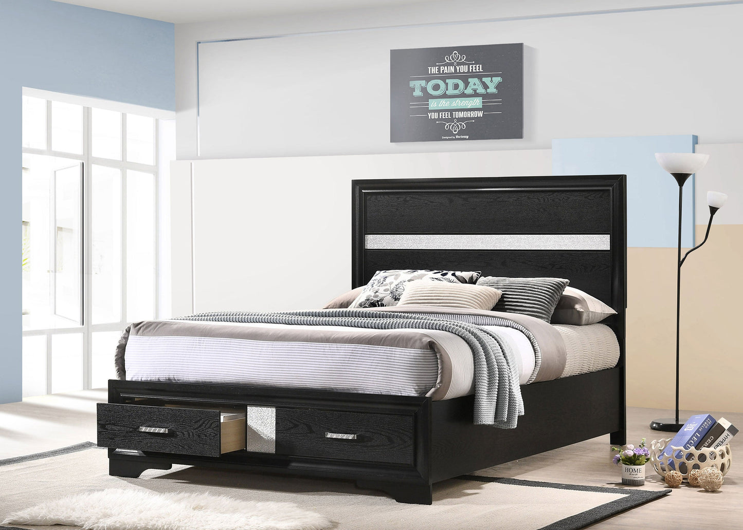 Miranda 51-inch Wood  Storage Panel Bed Black