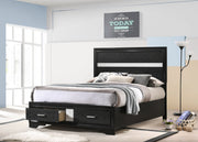 Cama Miranda de 51 pulgadas con paneles de almacenamiento de madera, color negro