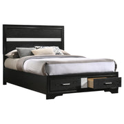 Cama Miranda de 51 pulgadas con paneles de almacenamiento de madera, color negro