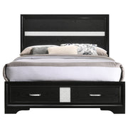 Cama Miranda de 51 pulgadas con paneles de almacenamiento de madera, color negro