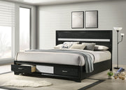 Cama Miranda de 51 pulgadas con paneles de almacenamiento de madera, color negro