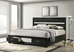 Cama Miranda de 51 pulgadas con paneles de almacenamiento de madera, color negro
