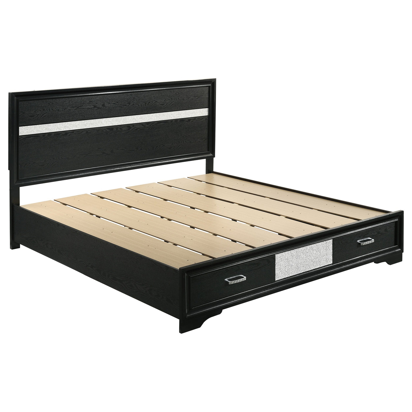 Cama Miranda de 51 pulgadas con paneles de almacenamiento de madera, color negro