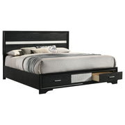 Cama Miranda de 51 pulgadas con paneles de almacenamiento de madera, color negro