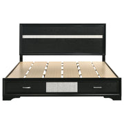 Cama Miranda de 51 pulgadas con paneles de almacenamiento de madera, color negro