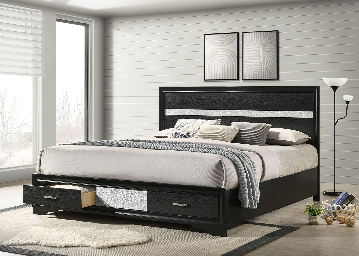 Miranda 51-inch Wood  Storage Panel Bed Black