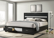 Cama Miranda de 51 pulgadas con paneles de almacenamiento de madera, color negro