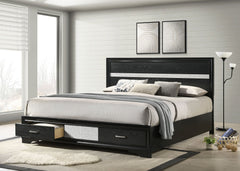 Cama Miranda de 51 pulgadas con paneles de almacenamiento de madera, color negro