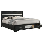 Cama Miranda de 51 pulgadas con paneles de almacenamiento de madera, color negro