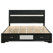Cama Miranda de 51 pulgadas con paneles de almacenamiento de madera, color negro
