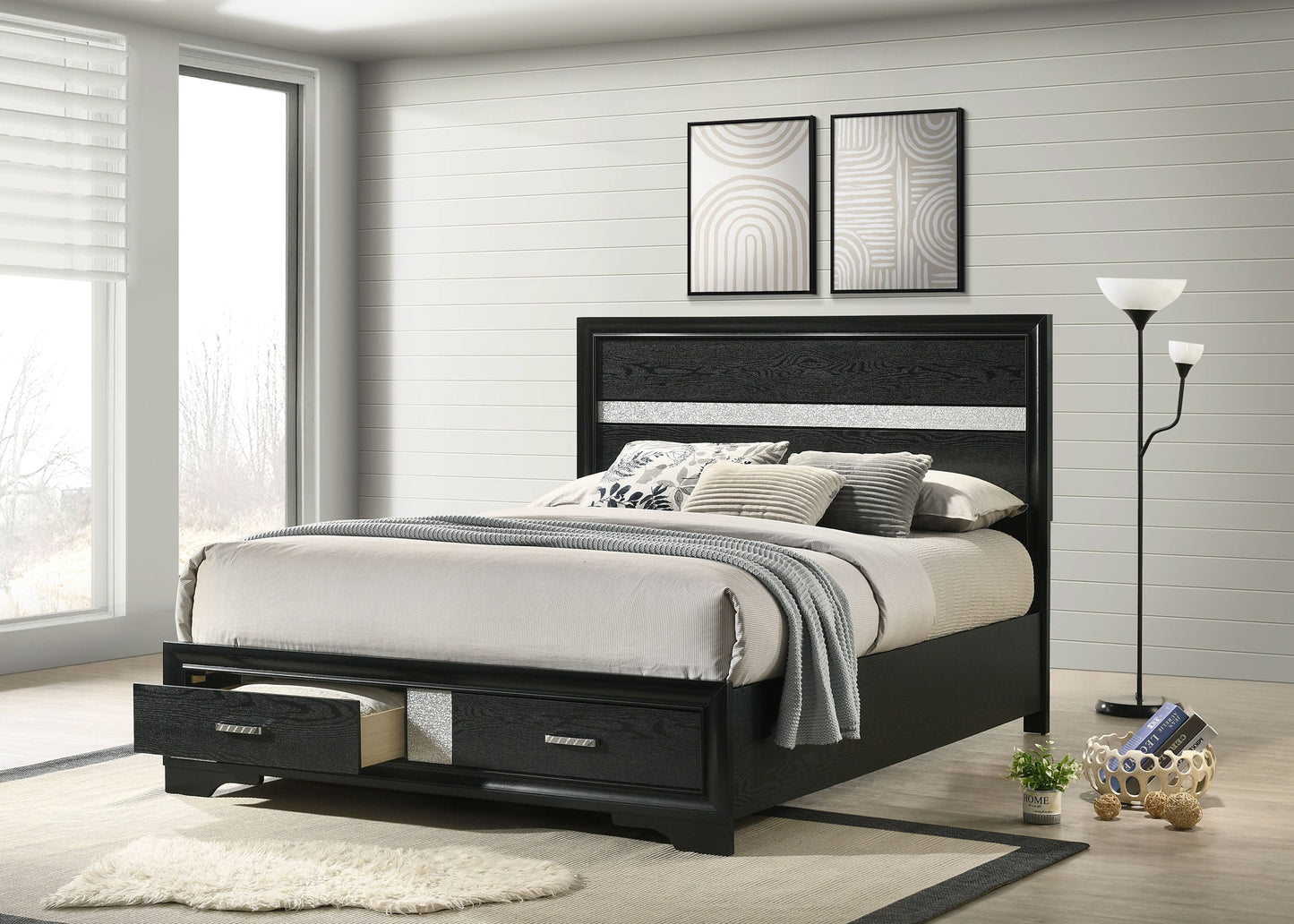 Miranda 51-inch Wood  Storage Panel Bed Black