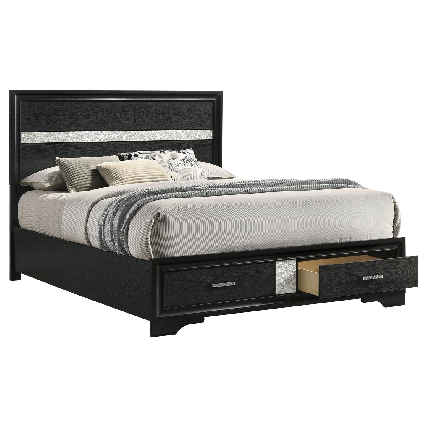 Miranda 51-inch Wood  Storage Panel Bed Black
