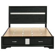 Cama Miranda de 51 pulgadas con paneles de almacenamiento de madera, color negro