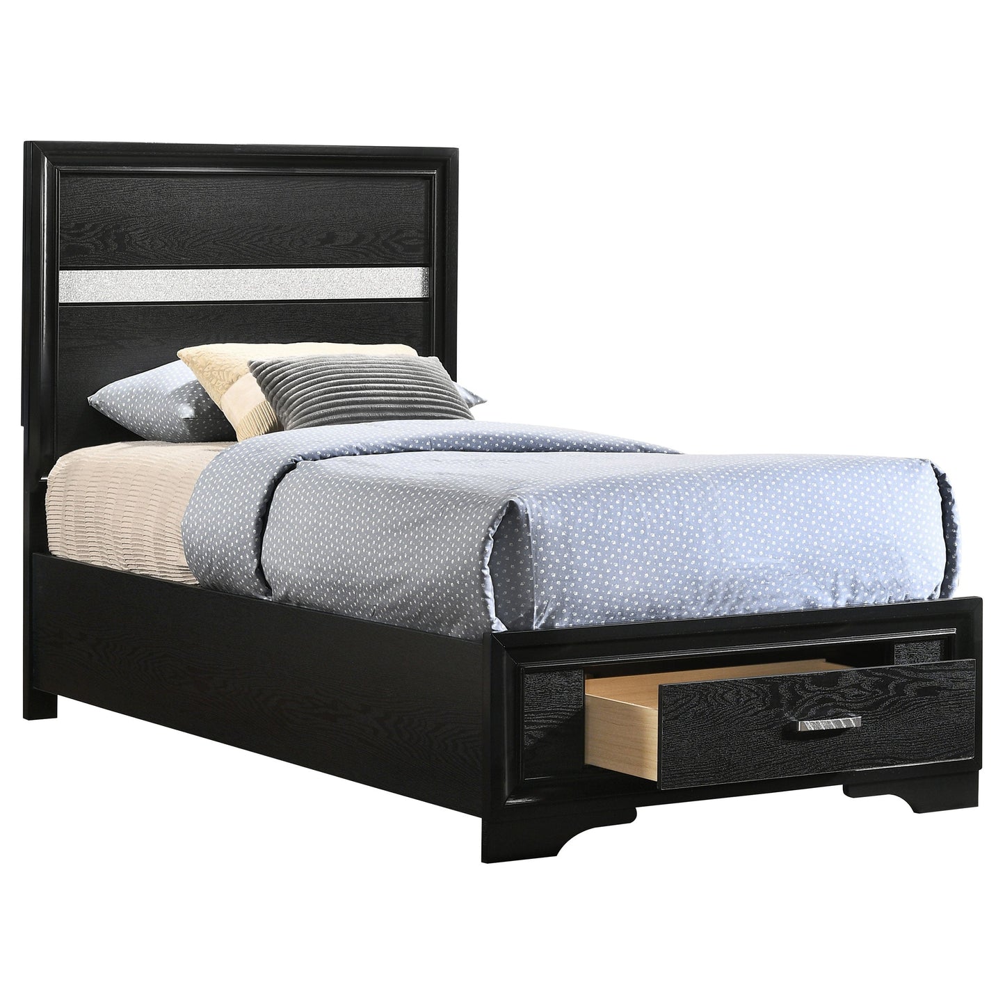 Miranda 51-inch Wood  Storage Panel Bed Black