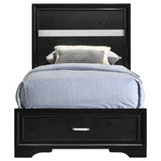 Cama Miranda de 51 pulgadas con paneles de almacenamiento de madera, color negro