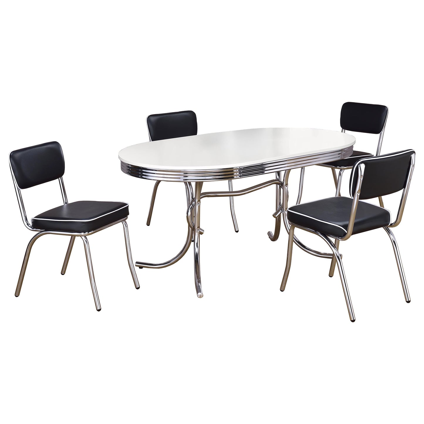 Retro Oval Dining Table Set White and Black