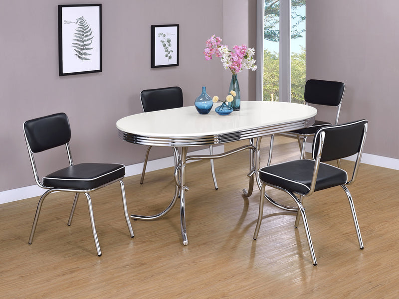 Retro Oval Dining Table Set White and Black