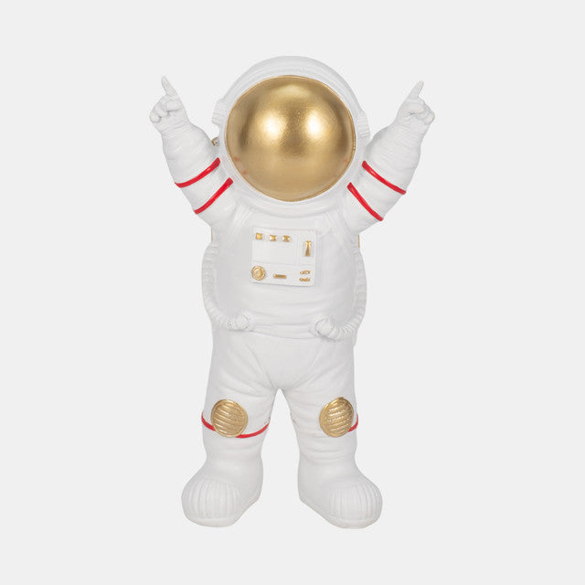 9" Cheering Space Man, White/gold