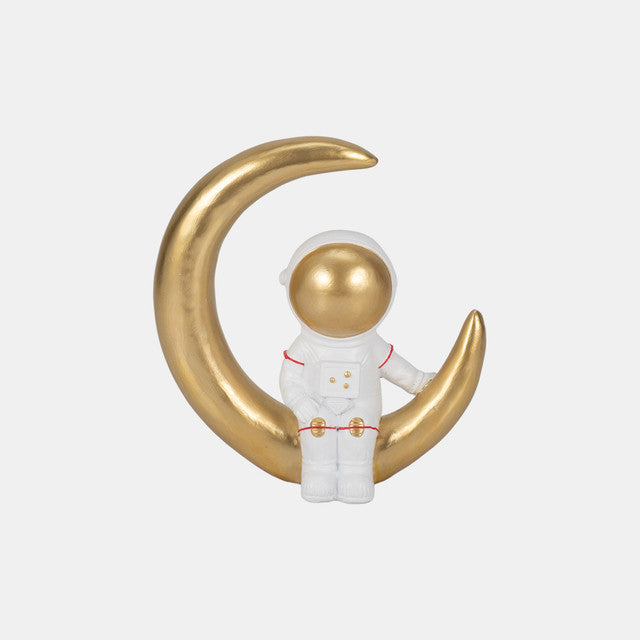 7" Space Man On Crescent Moon, White/gold