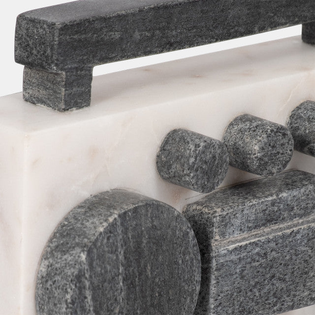 8" Marble Boombox, White/black