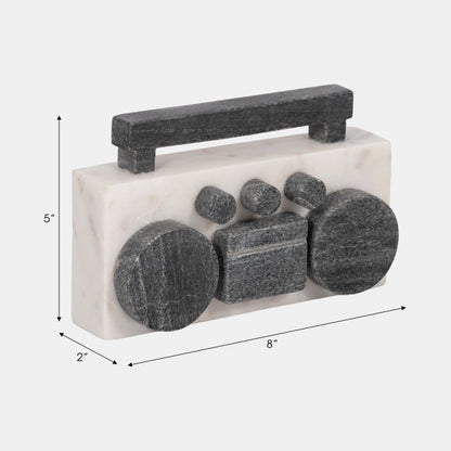 8" Marble Boombox, White/black