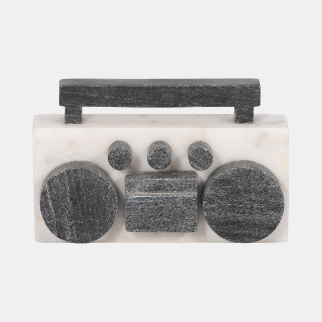 8" Marble Boombox, White/black