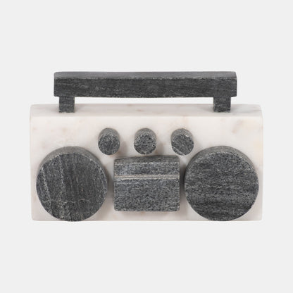 8" Marble Boombox, White/black