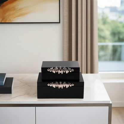 S/2 9/11" Boxes With Lines & Silver Handle, Black