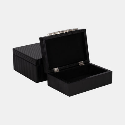 S/2 9/11" Boxes With Lines & Silver Handle, Black