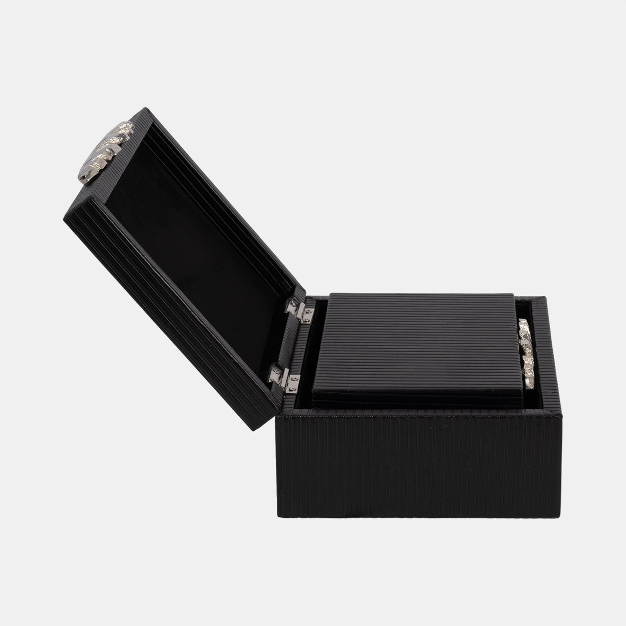 S/2 9/11" Boxes With Lines & Silver Handle, Black