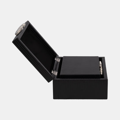 S/2 9/11" Boxes With Lines & Silver Handle, Black