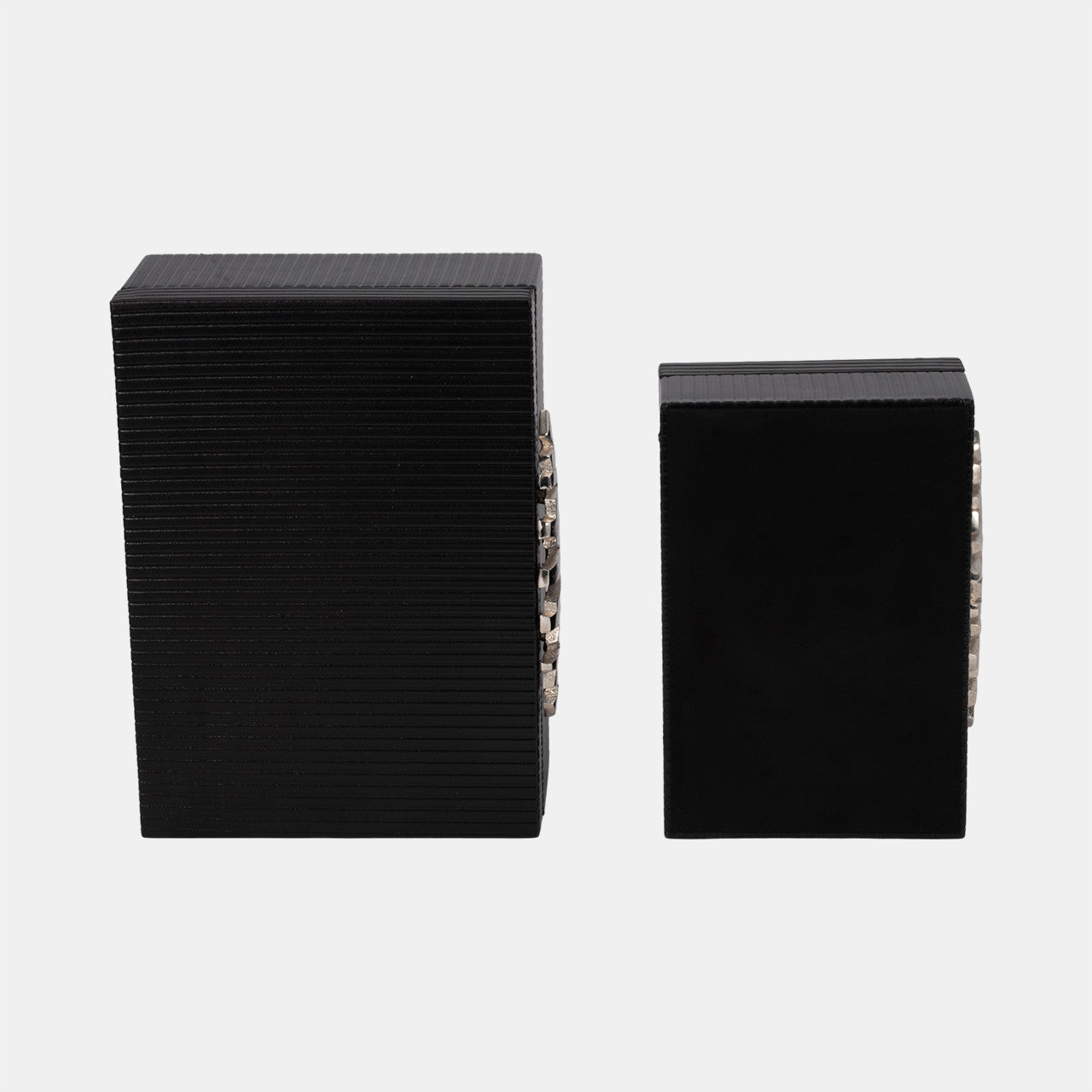 S/2 9/11" Boxes With Lines & Silver Handle, Black