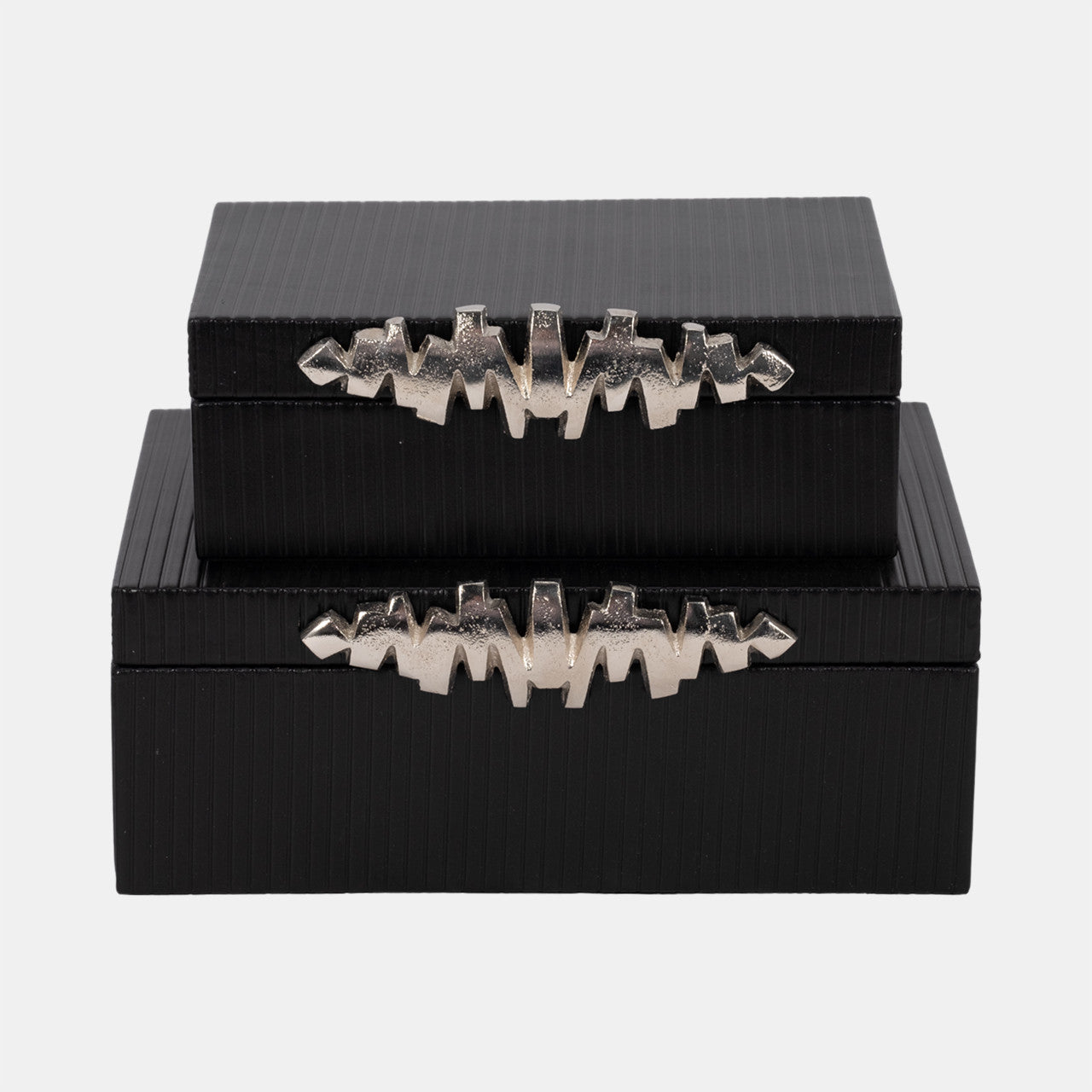 S/2 9/11" Boxes With Lines & Silver Handle, Black