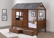 Log Cabin Low Loft with Dual Underbed Drawers