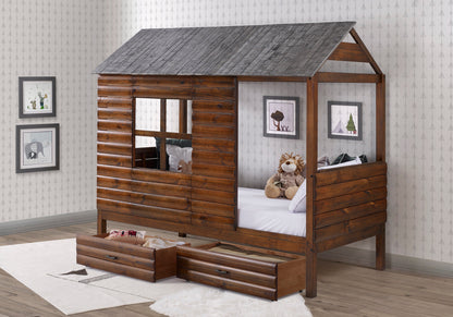 Log Cabin Low Loft with Dual Underbed Drawers
