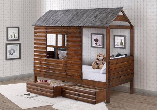 Log Cabin Low Loft with Dual Underbed Drawers