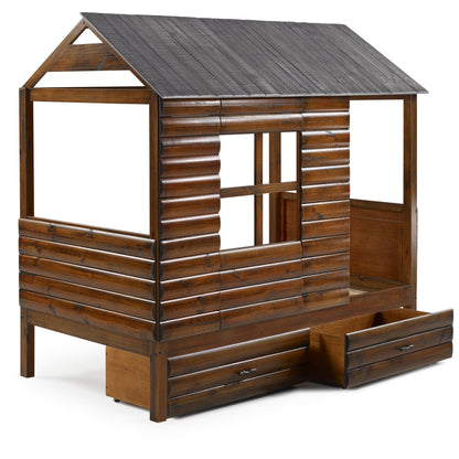 Log Cabin Low Loft with Dual Underbed Drawers