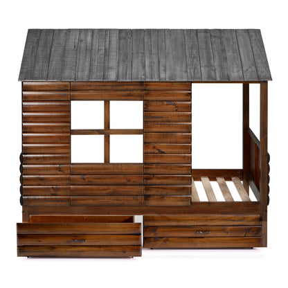 Log Cabin Low Loft with Dual Underbed Drawers