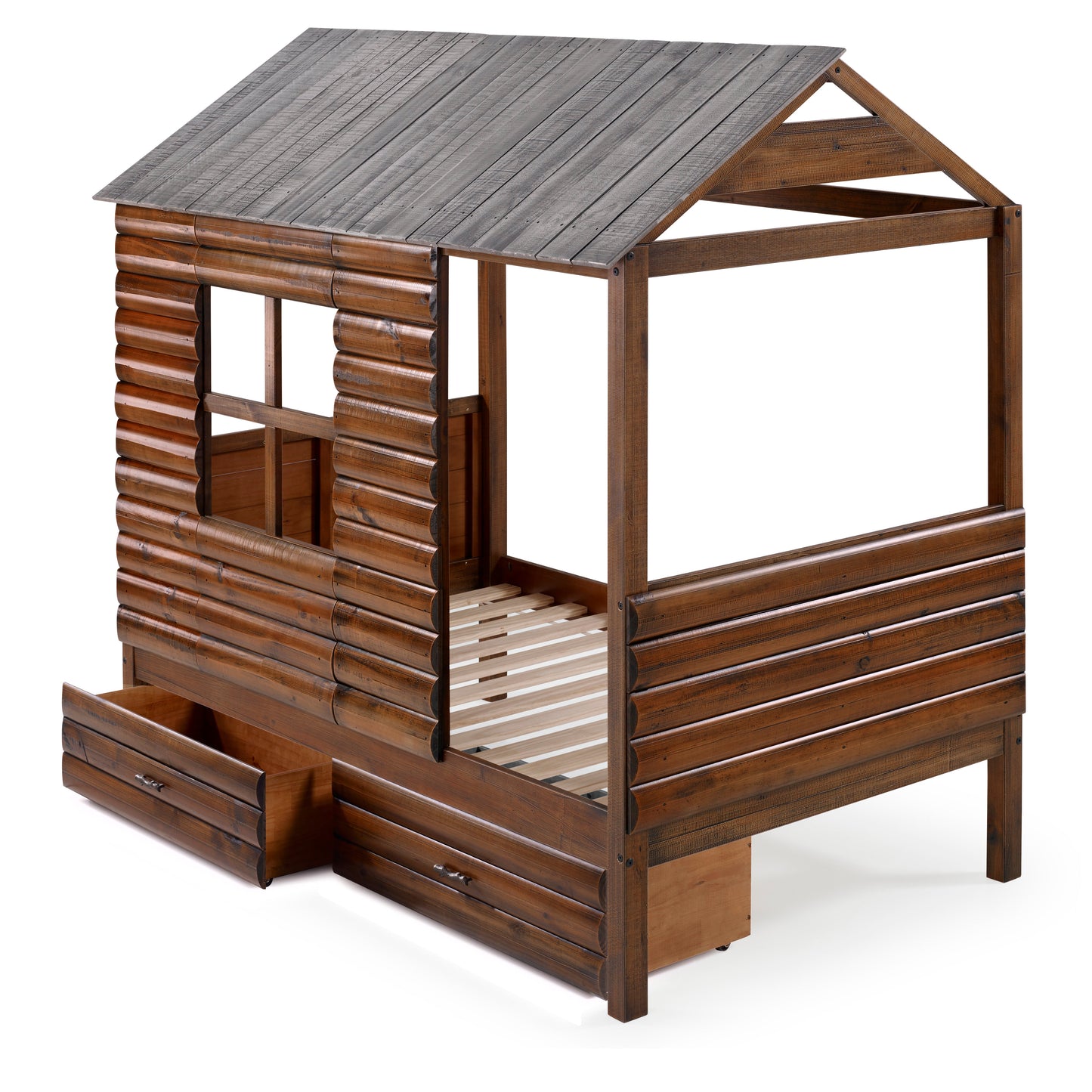 Log Cabin Low Loft with Dual Underbed Drawers