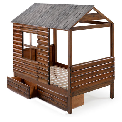 Log Cabin Low Loft with Dual Underbed Drawers